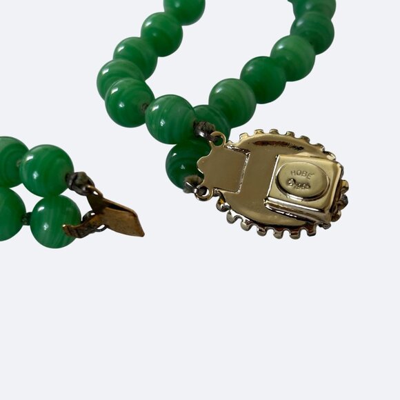 Vtg Hobe Necklace Green Swirl Bead Double Strand‎ Knotted Signed 1960s - Picture 7 of 8